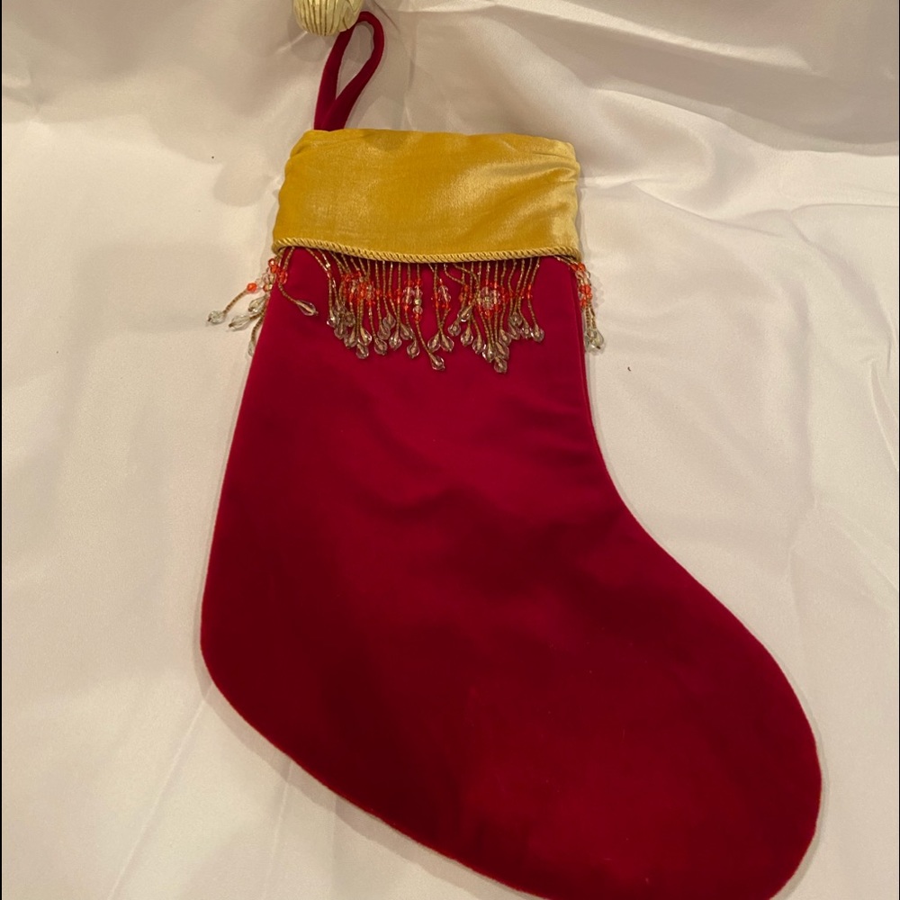 Maroon and Gold Stocking with Beading